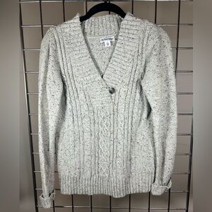 St. John's Bay Womens Gray Knitted Cable V-Neck Sweater Size S